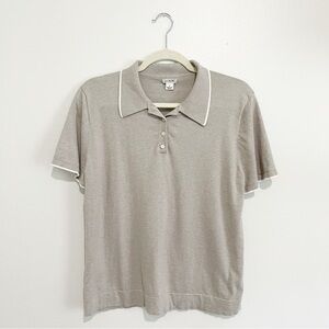 J. Crew Women’s 100% Cotton Soft Knit Polo Shirt Gray Taupe White Trim Size XL